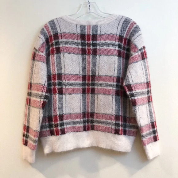 Lord & Taylor 424 Fifth Rabbit Hair Wool Blend Plaid Holiday V Neck Sweater M - Picture 7 of 7